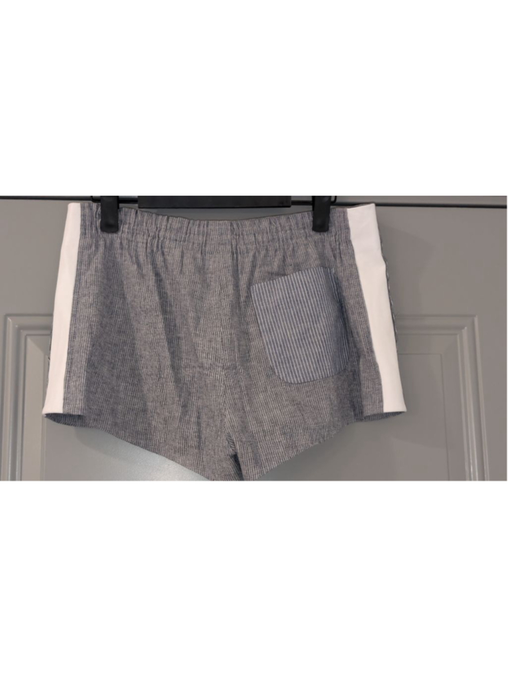 Rag & Bone Blue White Striped Linen Blend Leather Trim Shorts Size 2 - Picture 4 of 11